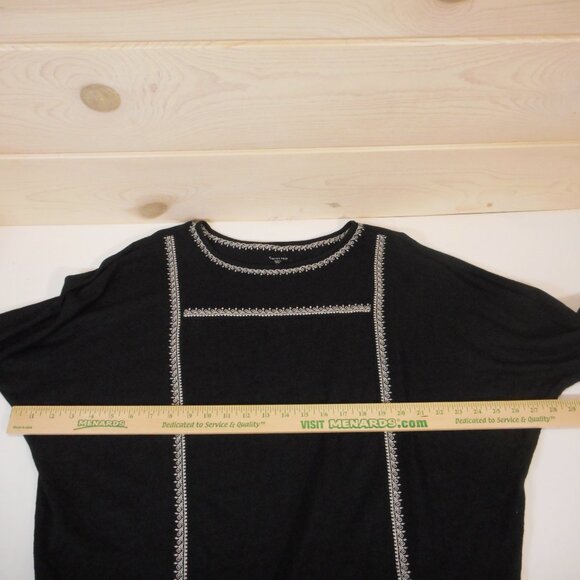 Garnet Hill Women's M Organic Linen Monroe Top Embroidered Black Dolman Sleeve - Picture 4 of 9